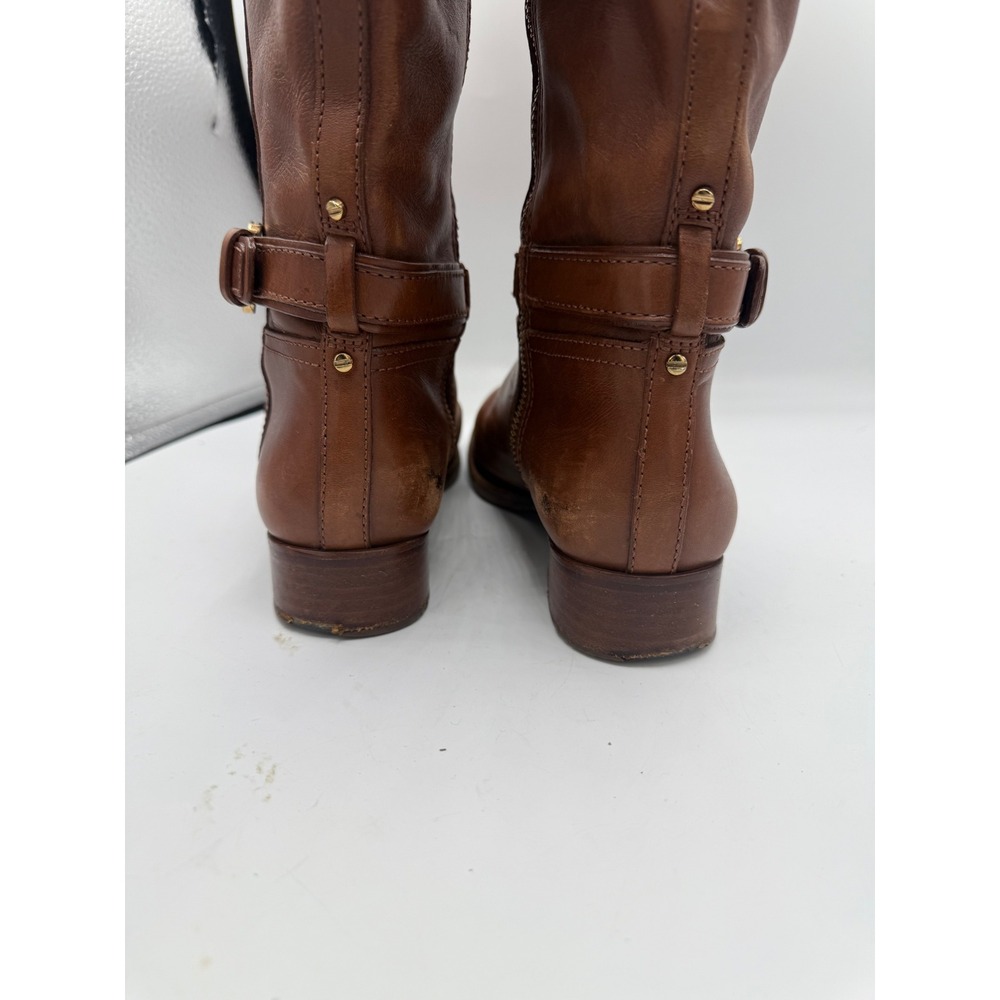 Tory Burch Riding Boots Women's 6.5 Cognac Leather Tall Equestrian Logo Boots - Picture 6 of 10